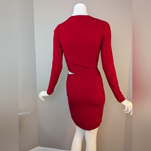 Elizabeth and James Railey Red Cutout Sheath Dress S Bodycon Long Sleeve Stretch - Picture 3 of 10